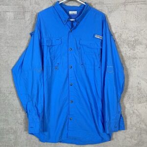 Columbia PFG Distant Water Omni-Shade Long Sleeve Shirt Mens Plus Size XXL Blue‎